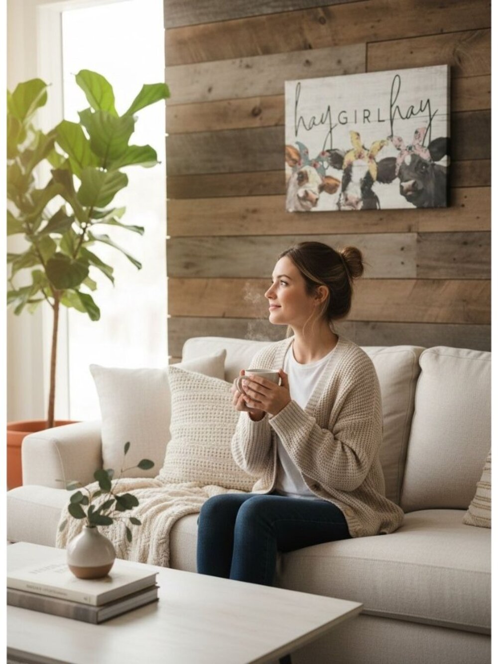 Hay Girl Hay Farmhouse Wall Art With Cows In Bandanas Rustic Canvas Panel
